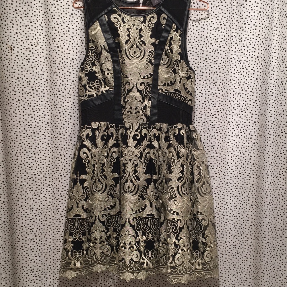 ASTR | Gold & Black Brocade Dress | Size Large